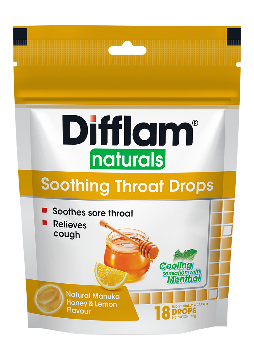 Difflam Naturals Soothing Throat Drops Natural Manuka Honey & Lemon Flavour